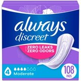 Always Discreet Women's Incontinence and Postpartum Pads, Moderate, 108 CT, thumbnail image 1 of 12
