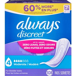 Always Discreet Women's Incontinence and Postpartum Pads, Moderate, 108 CT