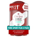 Old Spice Sweat Defense 48-Hour Pure Sport Plus Antiperspirant & Deodorant  Stick, 2.6 OZ, 2 Pack, thumbnail image 1 of 8