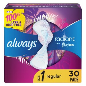 Always Radiant Pads, Size 1, Regular Absorbency, Scented, 30 Count - 30 Ct , CVS