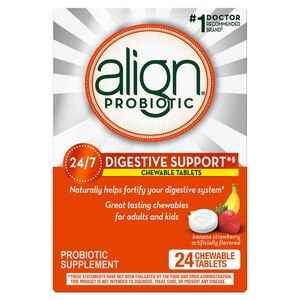 Align Probiotics Chewables, Daily Probiotic Supplement for Digestive Health, Banana Strawberry Flavor, 24CT., #1 Recommended Probiotic Brand by Doctors