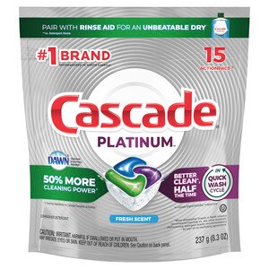 Cascade Platinum ActionPacs Dishwasher Detergent, Fresh Scent, 15 CT