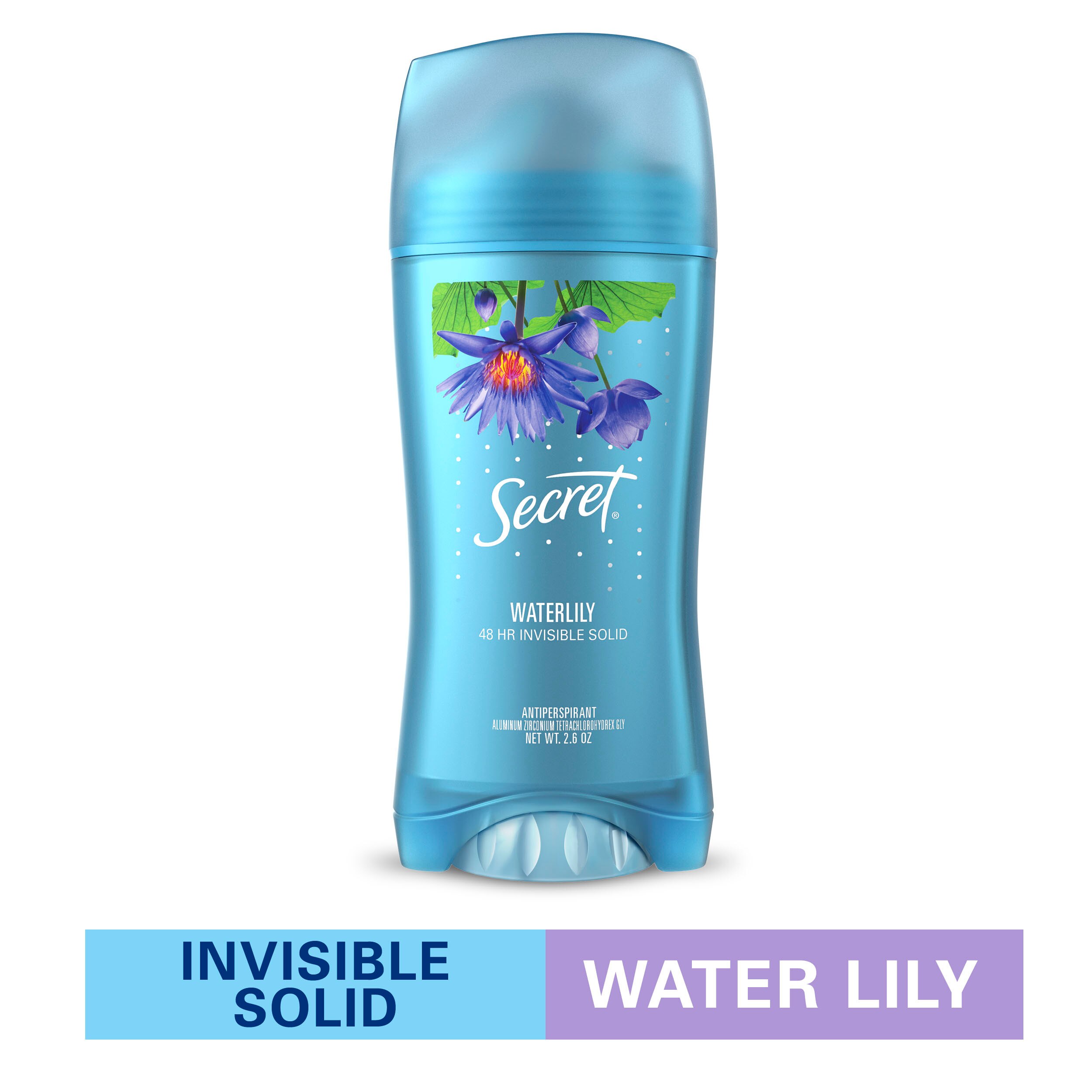 Secret Invisible Solid - Desodorante y antitranspirante, fragancia Waterlily, 2.6 oz