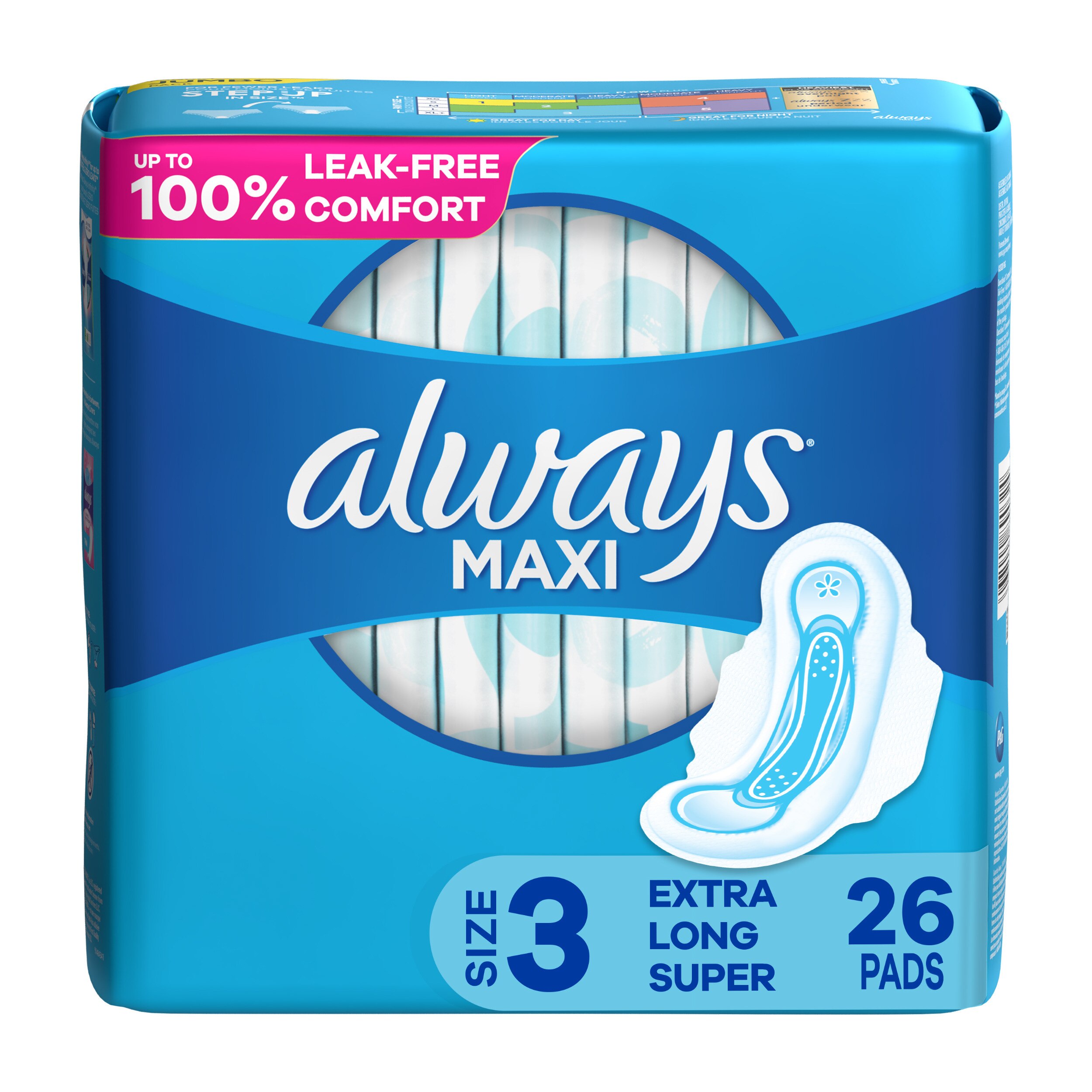 Always Maxi Pads Size 3 Extra Long Super Absorbency Unscented With Wings, 26 Count - 26 Ct , CVS