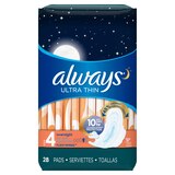 Always Ultra Thin Pads With Flexi-Wings Size4 Overnight, 26 CT, thumbnail image 1 of 10