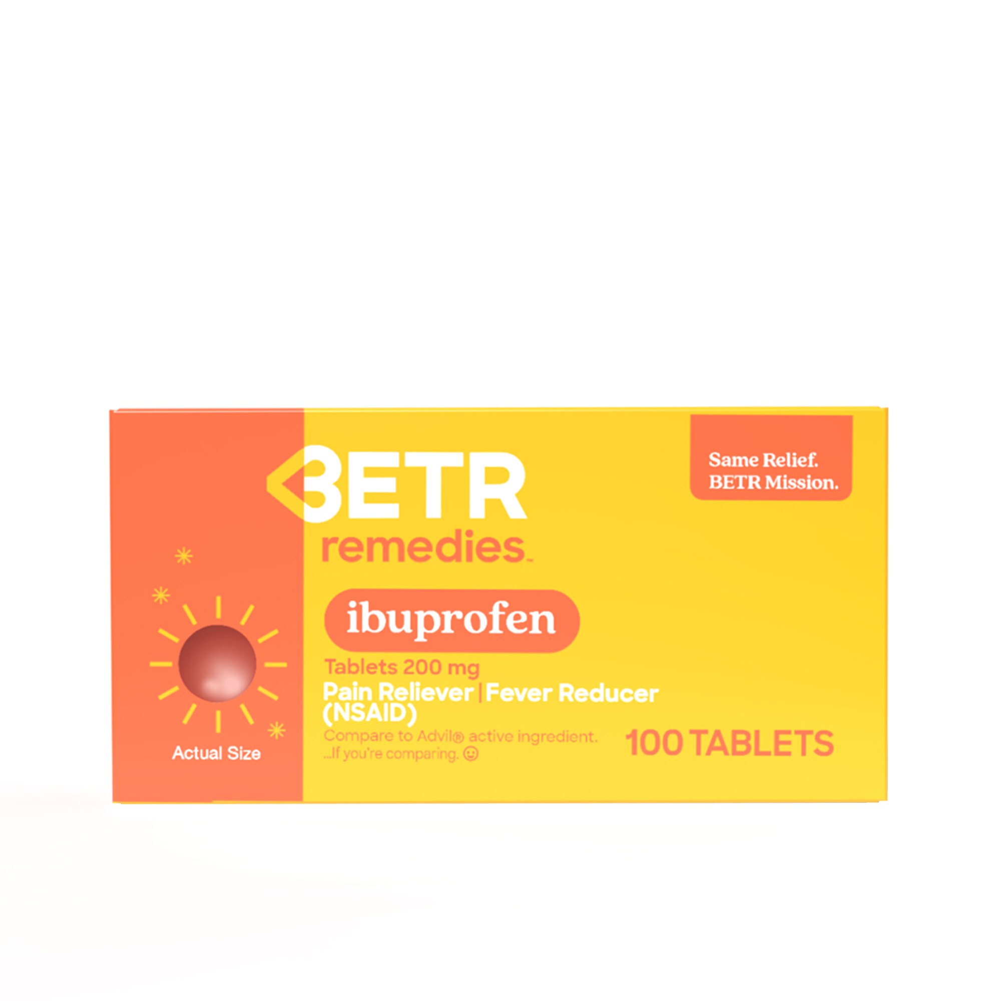 BETR Remedies Pain Relief, Ibuprofen 200mg, Anti-Inflammatory, Pain Relief & Fever Reducer, 100 Tablets