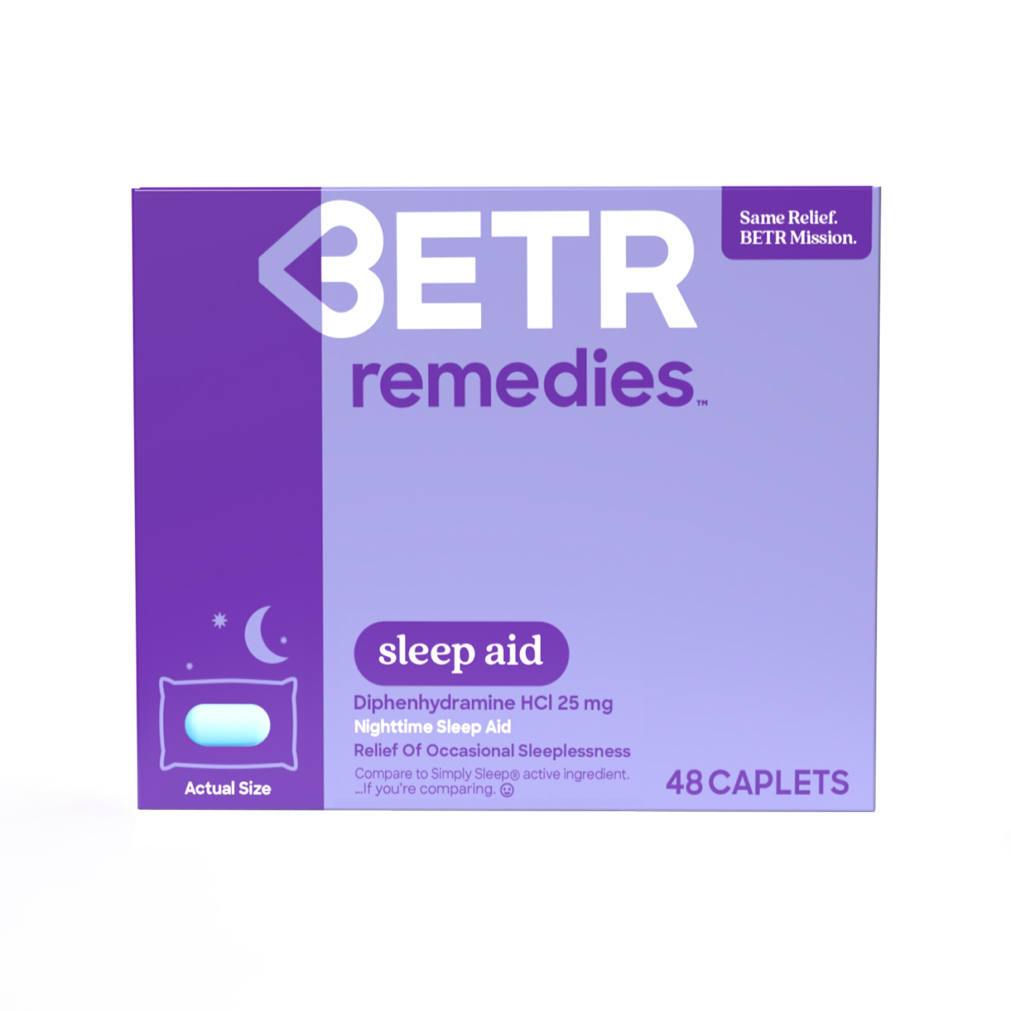 BETR Remedies Sleep Aid, Non Habit Forming Sleep Aid, Diphenhydramine HCI 25 Mg, 48 Caplets - 48 Ct , CVS