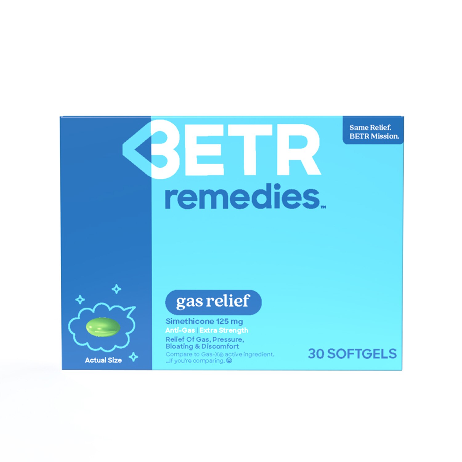 BETR Remedies Gas Relief, Bloating And Gas Relief, Simethicone 125 Mg, 30 Softgels - 30 Ct , CVS