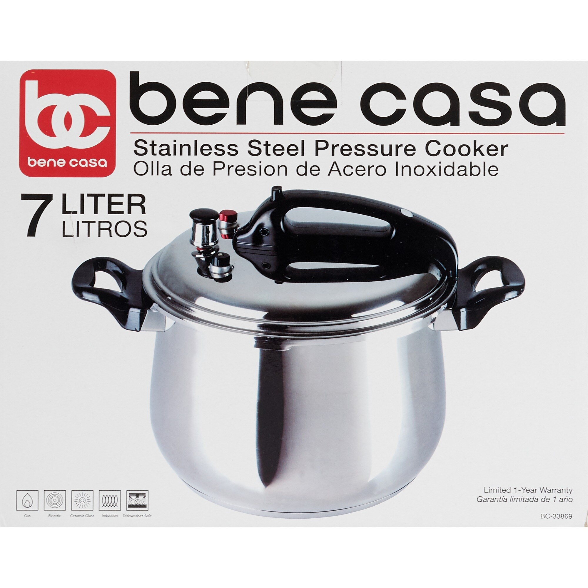 Bene Casa - Aluminum Pressure Cooker (4 Quart) - Includes Pressure Alarm  and a Sure-locking Lid System - Dishwasher Safe