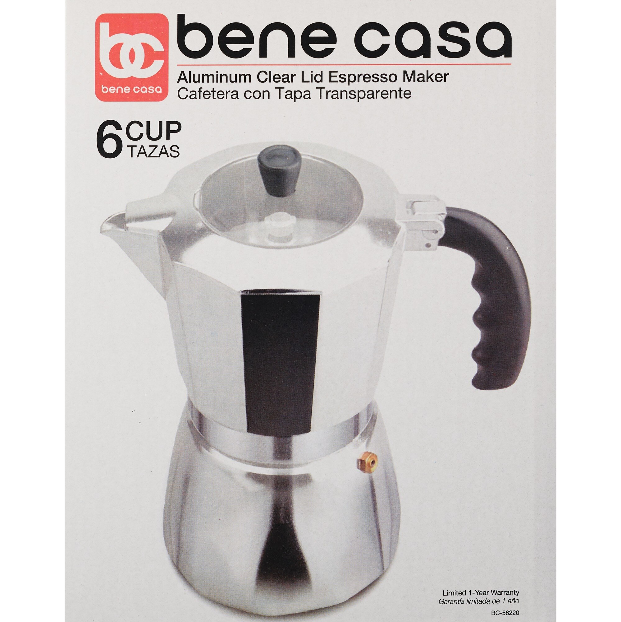 Bene Casa Stove Top See Thru Lid Espresso Coffee Maker 6 CUP