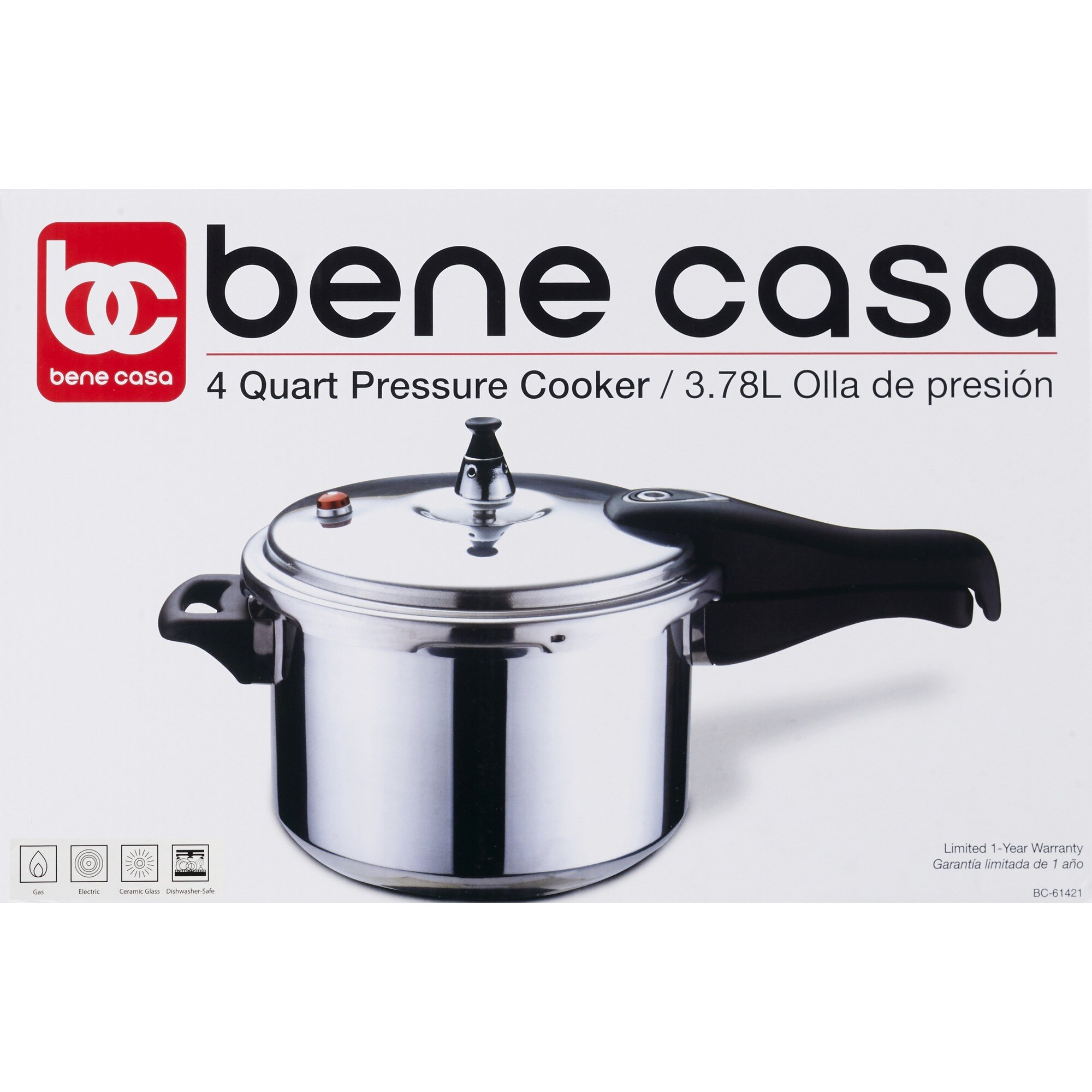 Bene Casa Polished Aluminum Pressure Cooker 4.2 qt