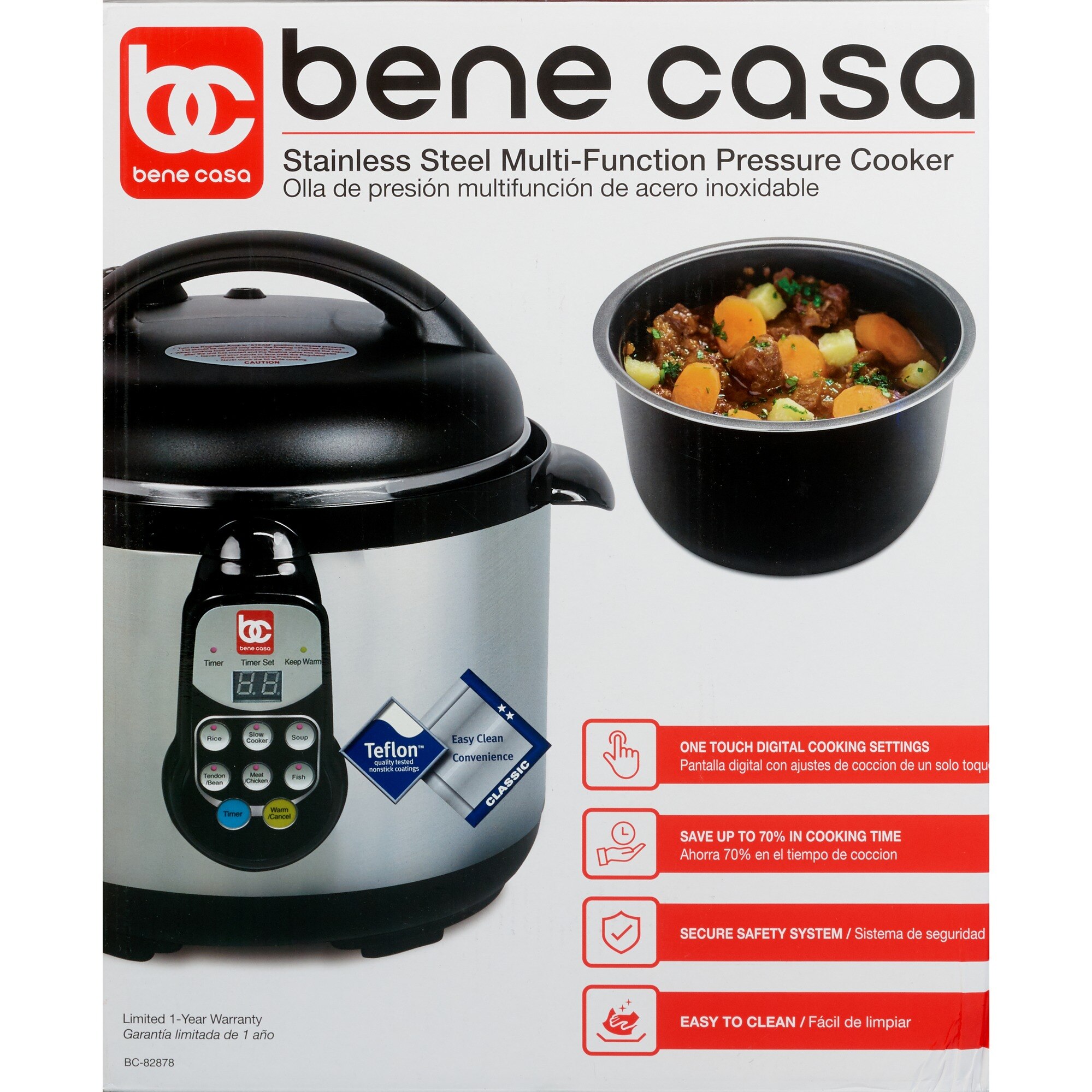 Bene Casa stainless-steel, 5.3-quart Pressure Cooker, 5-liter capacity