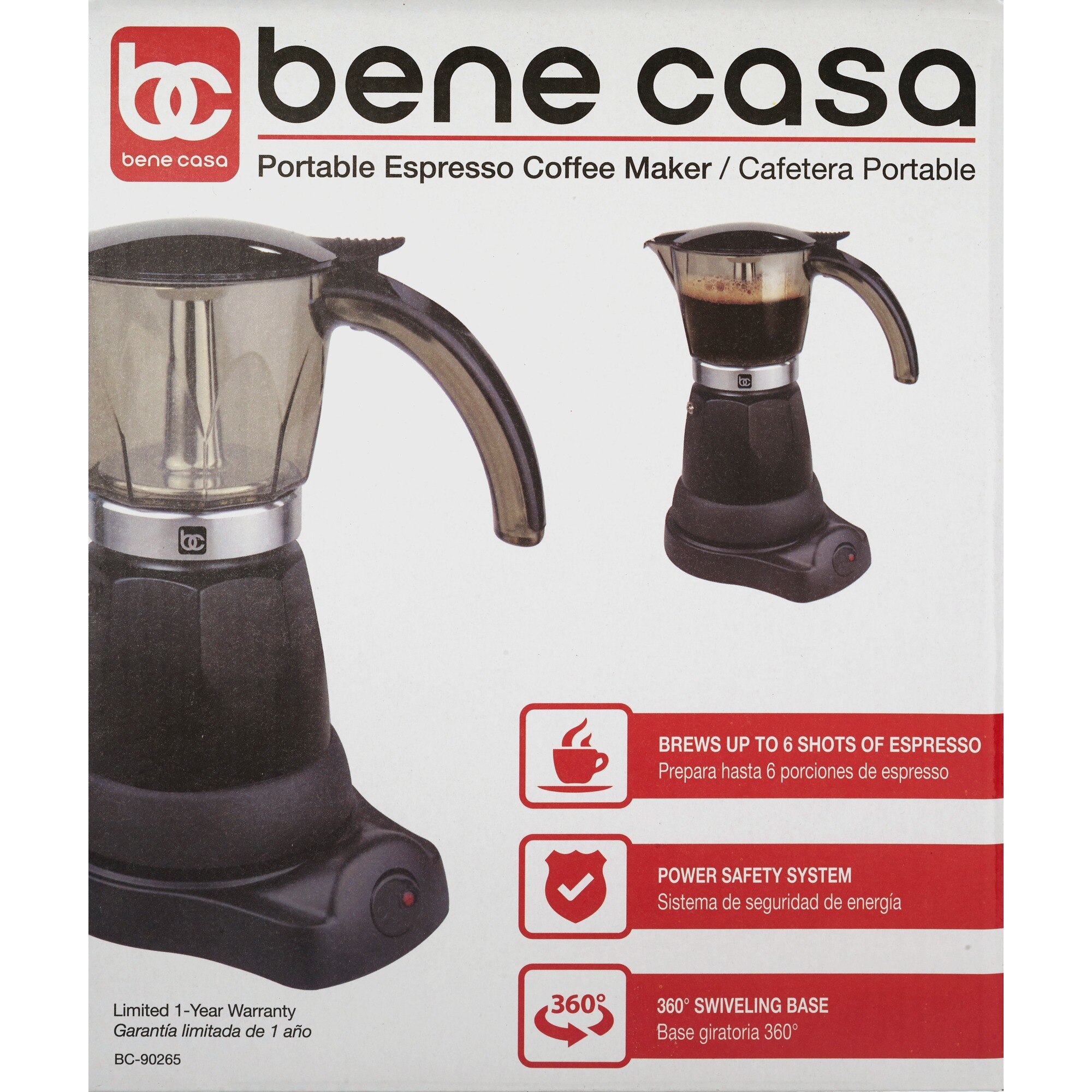 Bene Casa Stove Top See Thru Lid Espresso Coffee Maker, 6 CUP