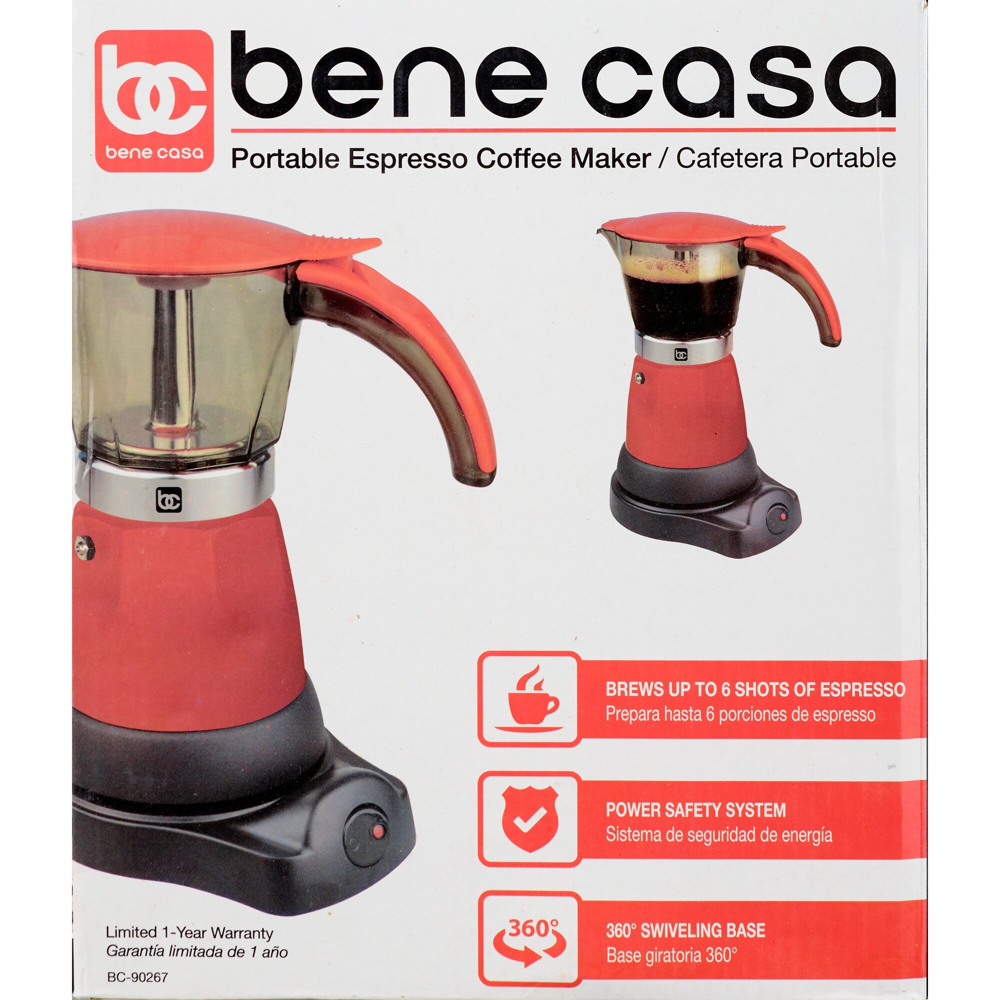 Bene Casa Electric Espresso Maker/Cafetera, Red, 6 CUP , CVS