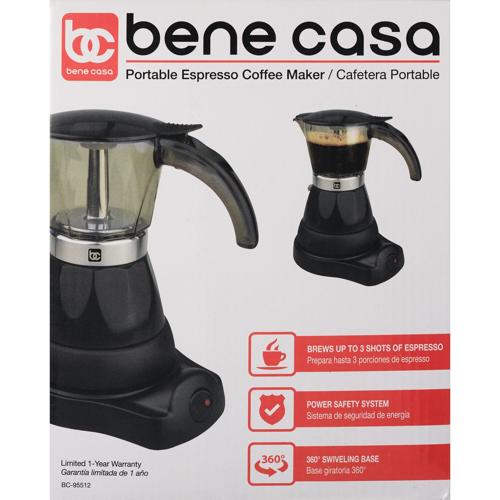 Bene Casa Aluminum Stove Top 3-Cup Espresso Maker w/ Transparent Lid