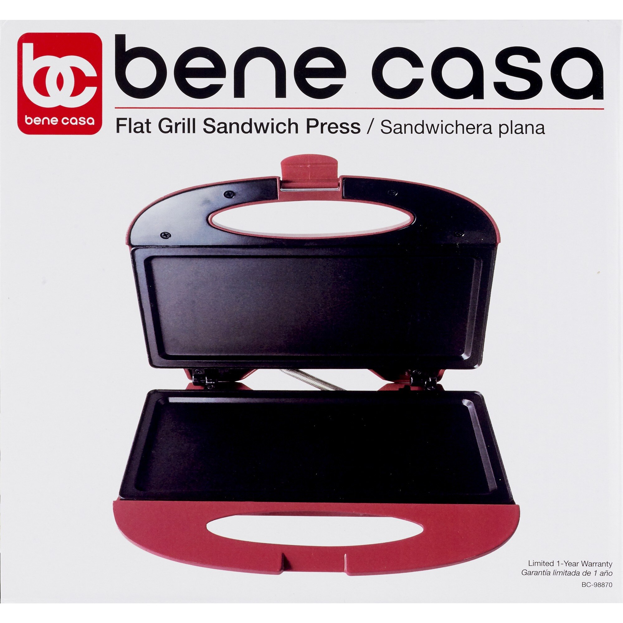 Bene Casa Flat Grill Sandwich Press, Red , CVS