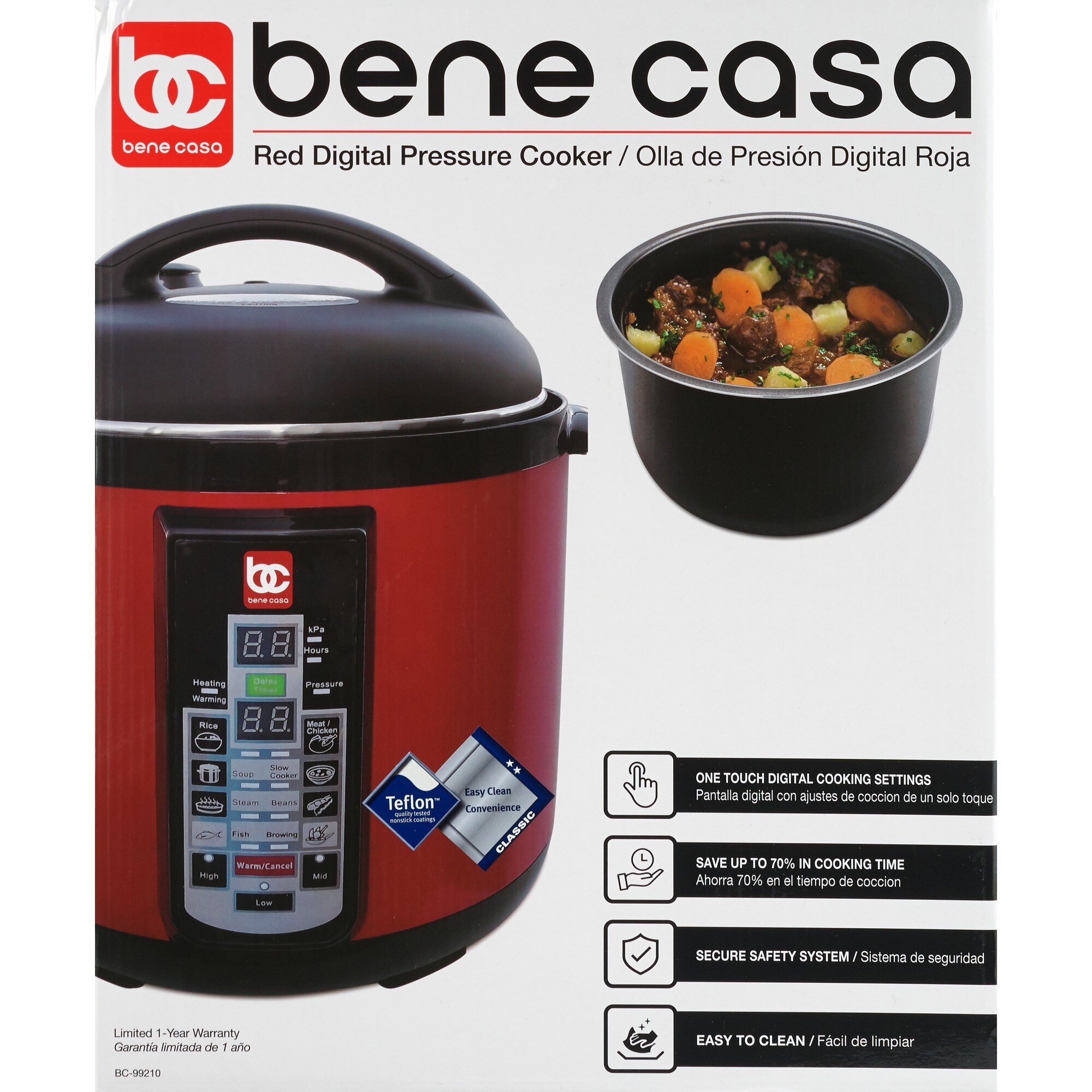 Bene Casa Stainless-Steel, 5.3-quart Pressure Cooker, 5-liter Capacity.  Olla de Presion.