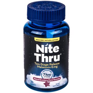 NiteThru Gummies Advanced Sleep Aid (Melatonin 6mg), Strawberry Flavor, 30 CT