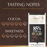 Lindt Excellence 85% Cocoa Dark Chocolate Candy Bar, Dark Chocolate, 3.5 oz, thumbnail image 5 of 7