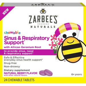 Zarbee's Naturals Children's Chewable Sinus & Respiratory Support, Geranium & Bioflavonoids, 24CT