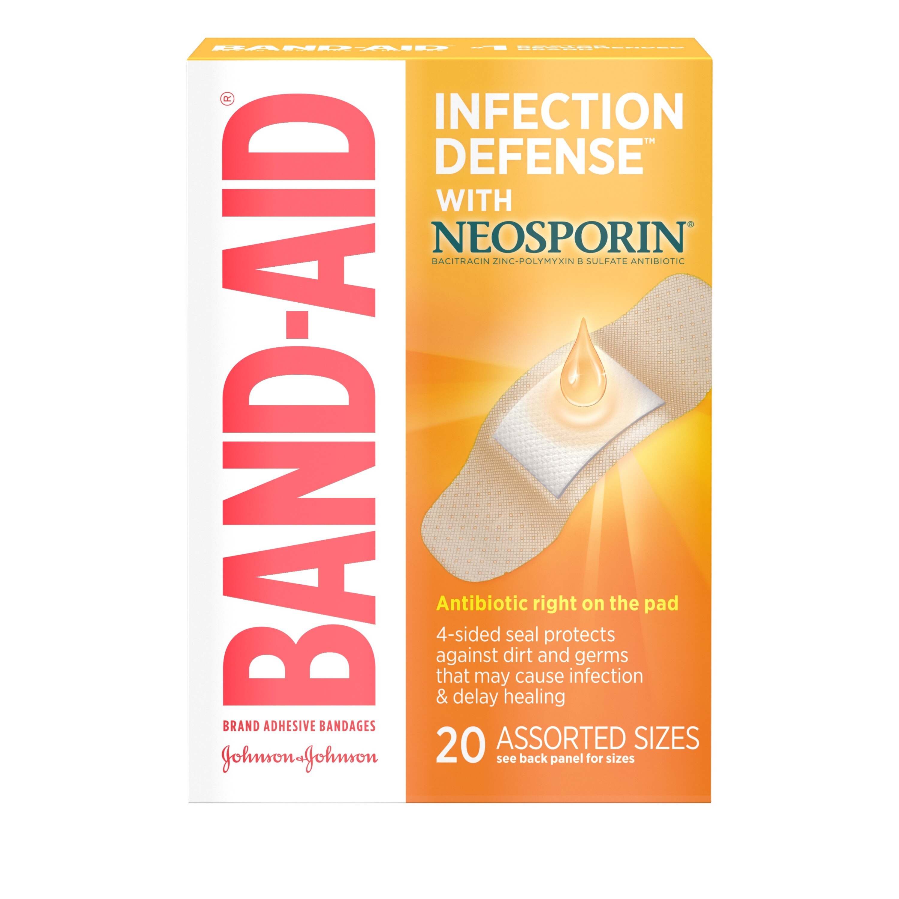 Band-Aid Infection Defense Adhesive Bandages With Neosporin, Assorted Sizes, 20 Ct , CVS