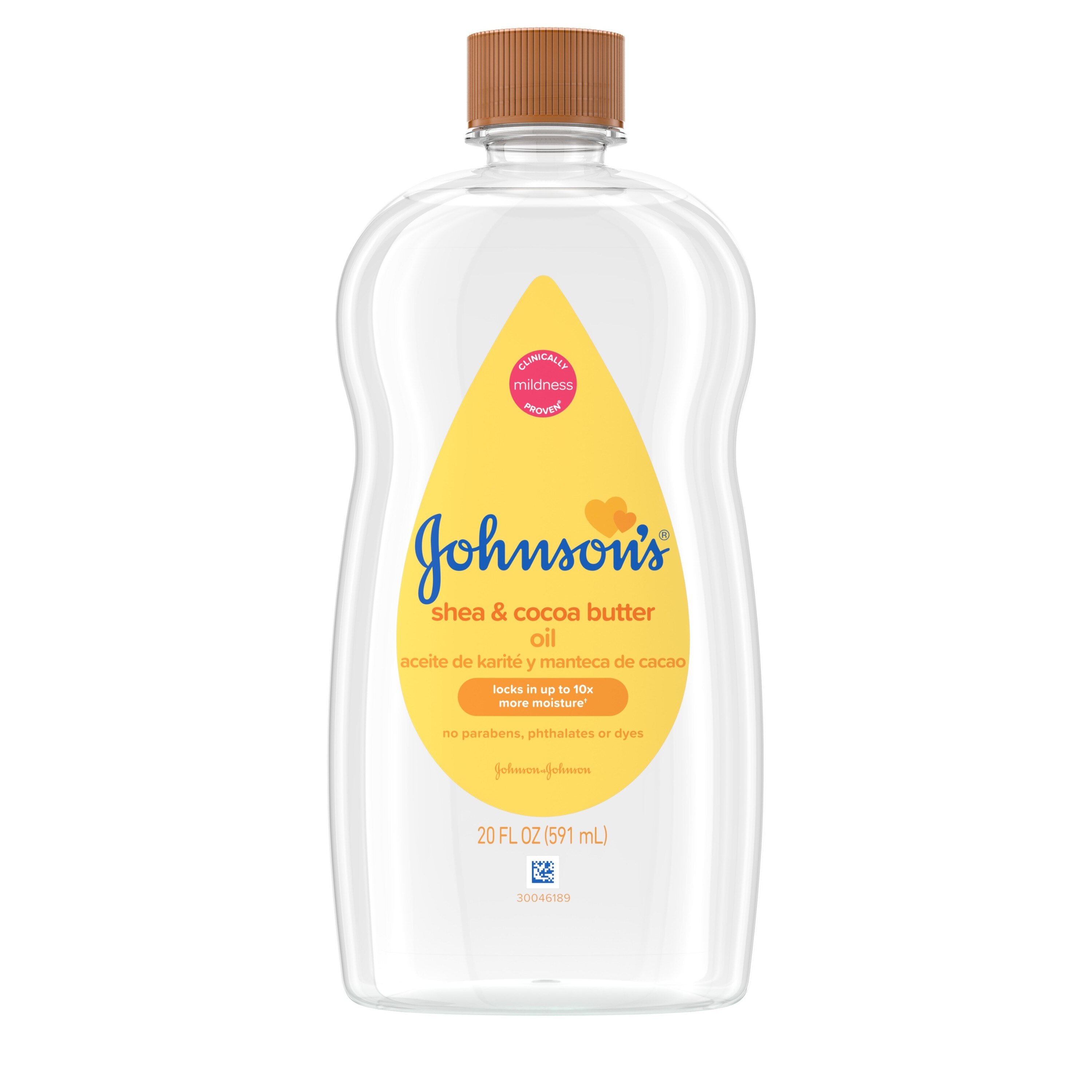 Johnson's - Aceite para bebé con manteca de karité y de cacao, 20 oz líq.