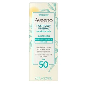 Aveeno Positively Mineral Sensitive - Protector solar para el rostro, FPS 50, 2 oz