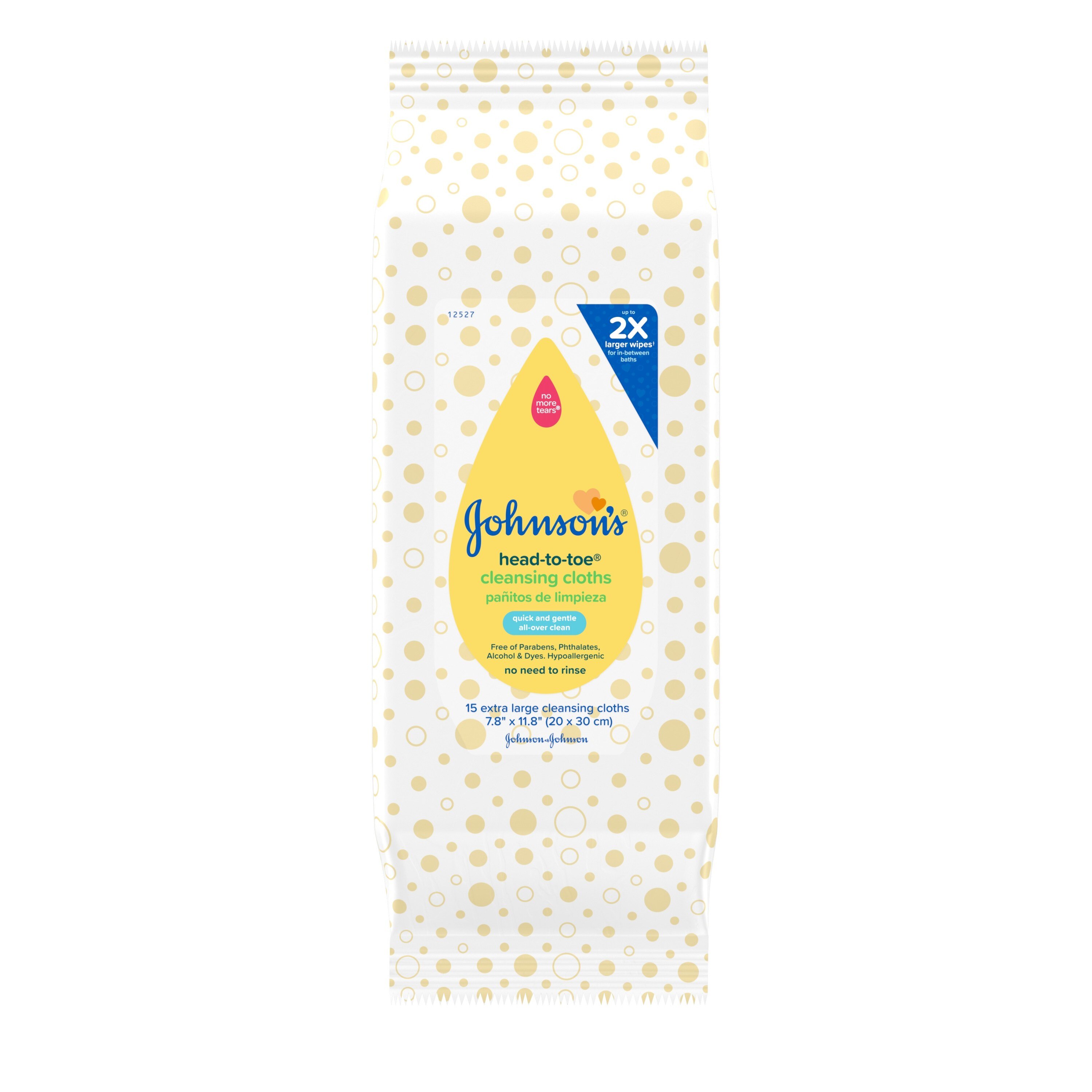 Johnson's Head-to-Toe Baby Cleansing Cloths, Alcohol Free, 15 CT