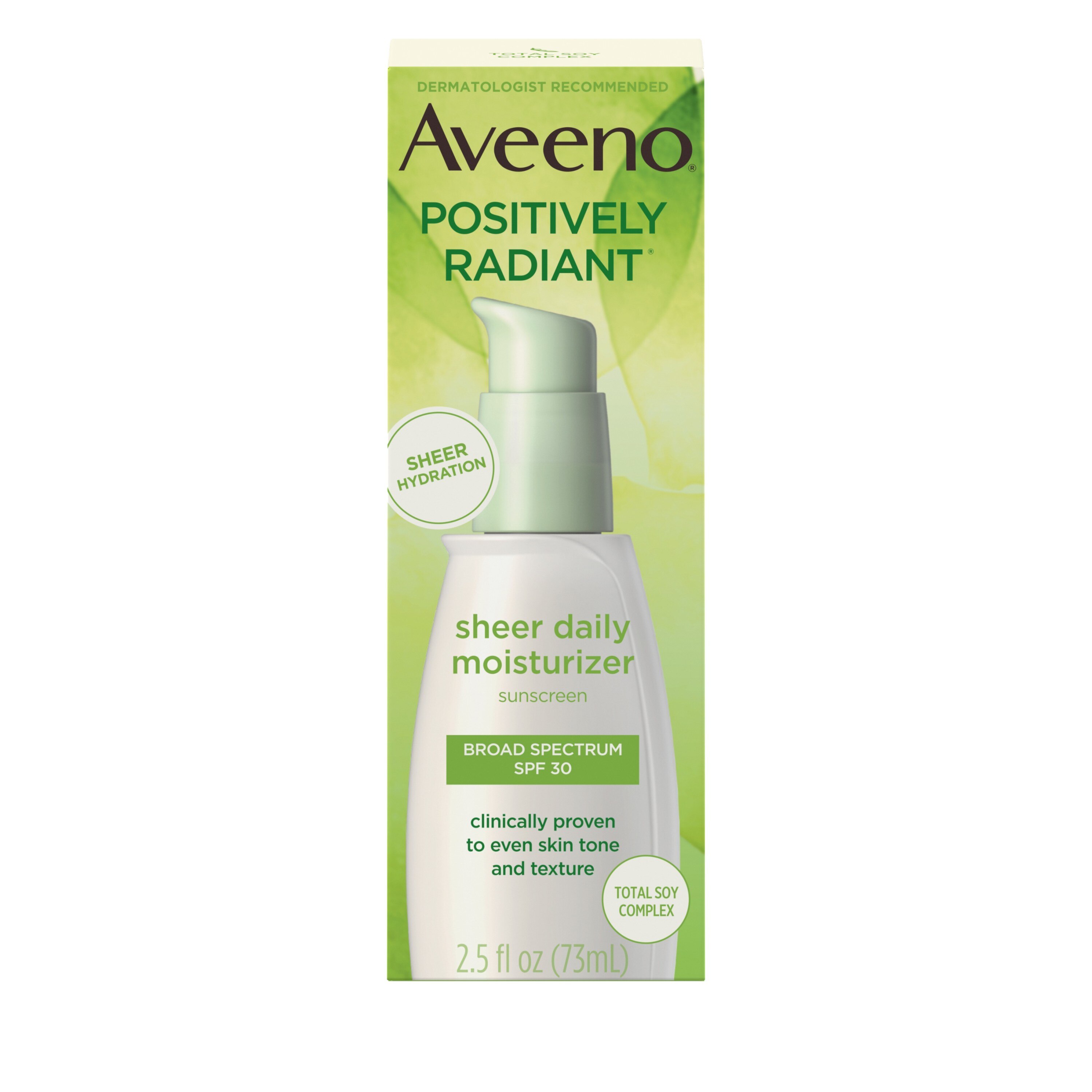 Aveeno Positively Radiant Sheer - Loción hidratante de uso diario para piel seca con FPS 30, 2.5 oz líq.