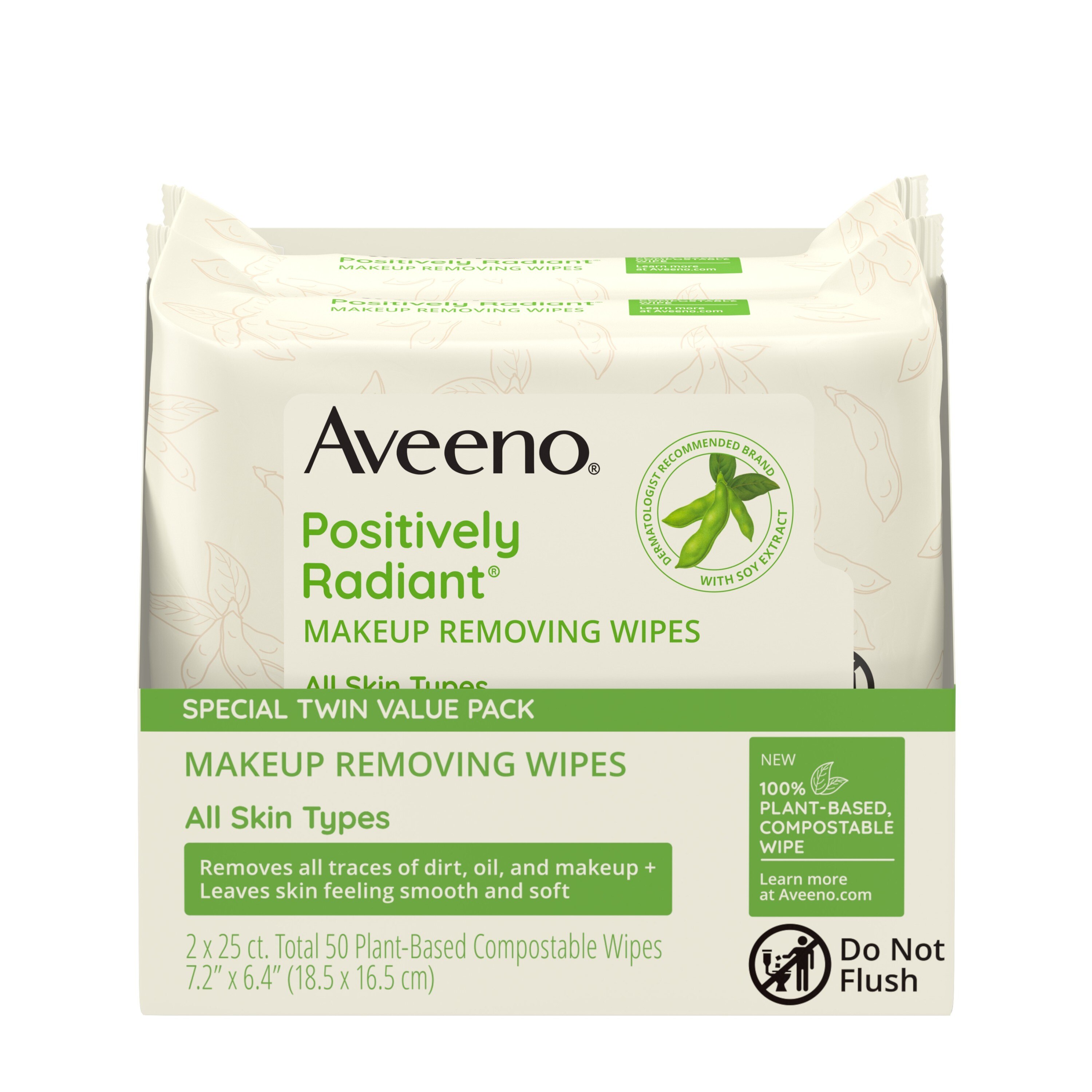 Aveeno Positively Radiant Makeup Removing Face Wipes, Twin Pack, 50 Ct , CVS