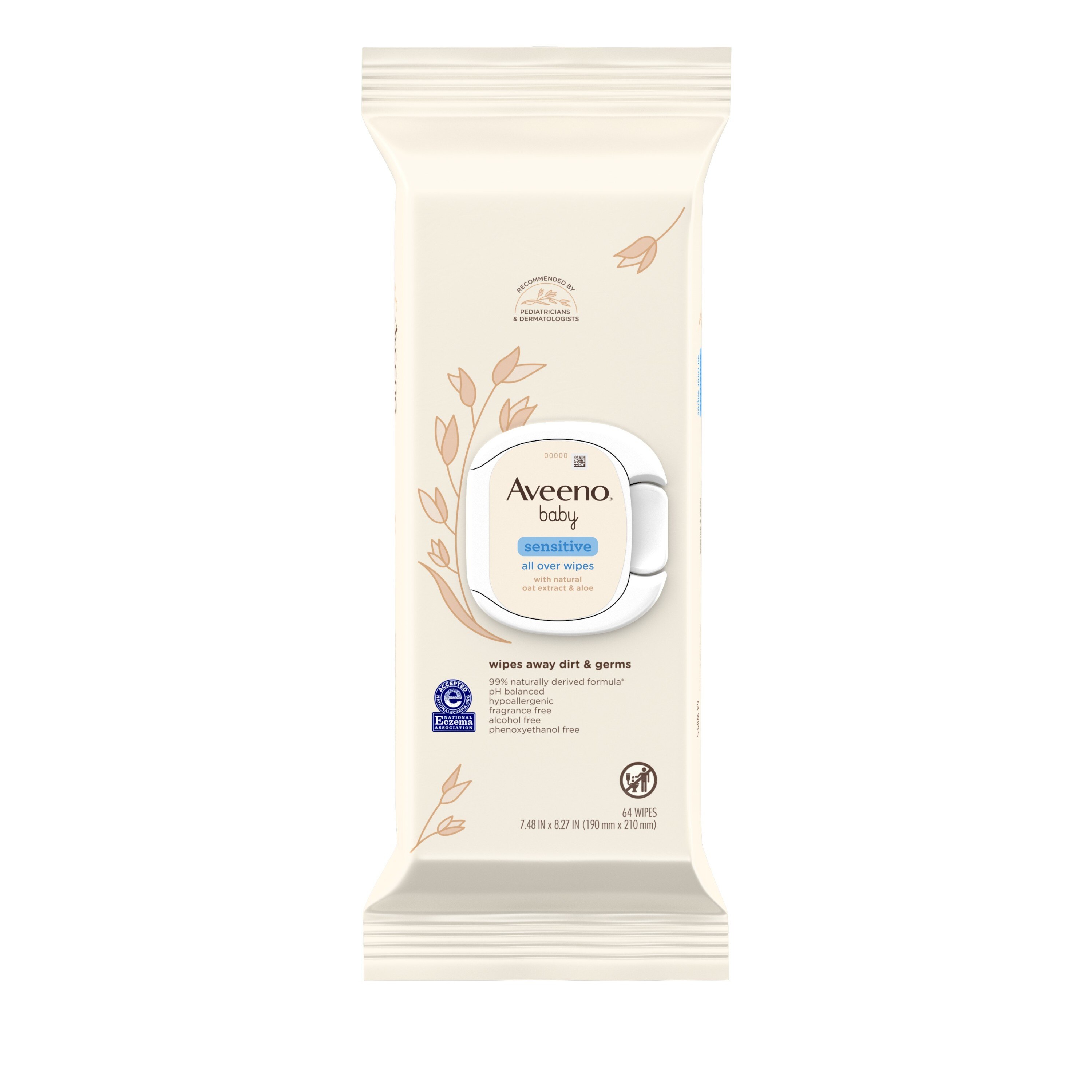 Aveeno Baby Sensitive All Over Wipes, Paraben- & Fragrance-Free, 64 CT