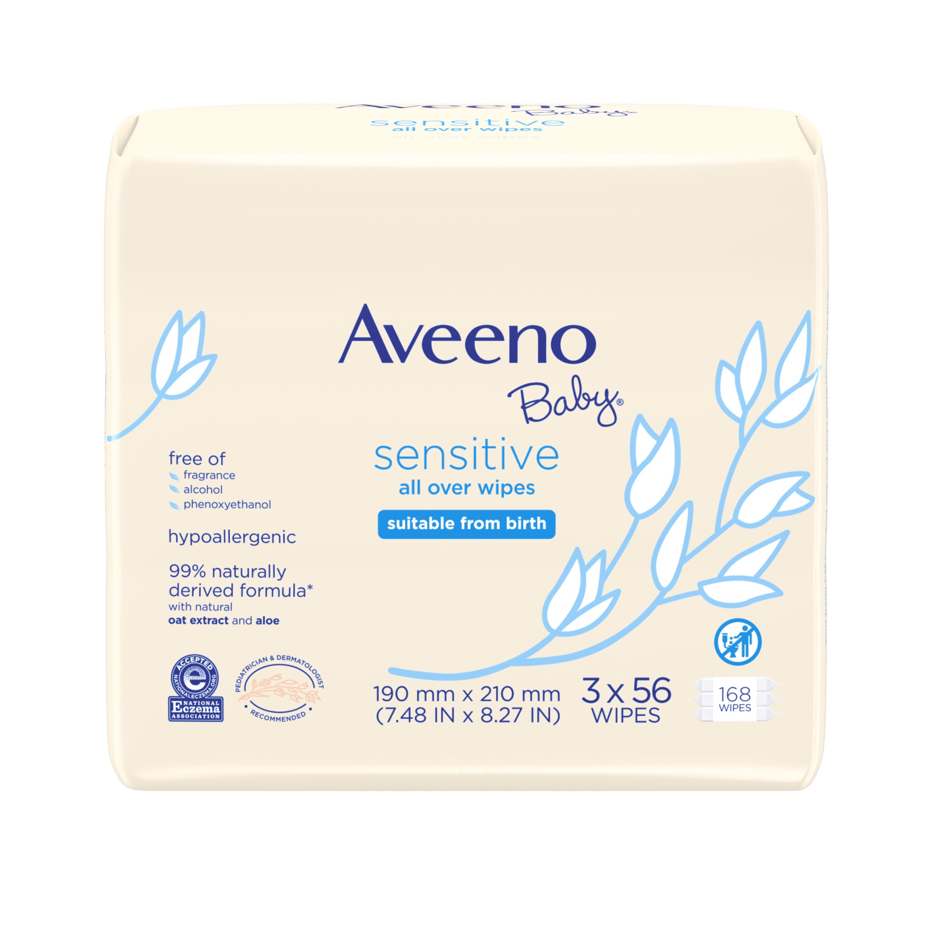 Aveeno Baby Sensitive All Over Wipes, Fragrance-Free, 3 packs of 56 CT