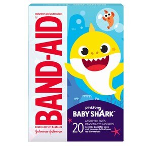  Band-Aid Bandages for Kids, Pinkfong Baby Shark, Assorted, 20 ct 