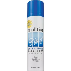 Condition - Spray en aerosol 3 en 1 para el cabello, extra fijación, sin perfume, con pantalla solar