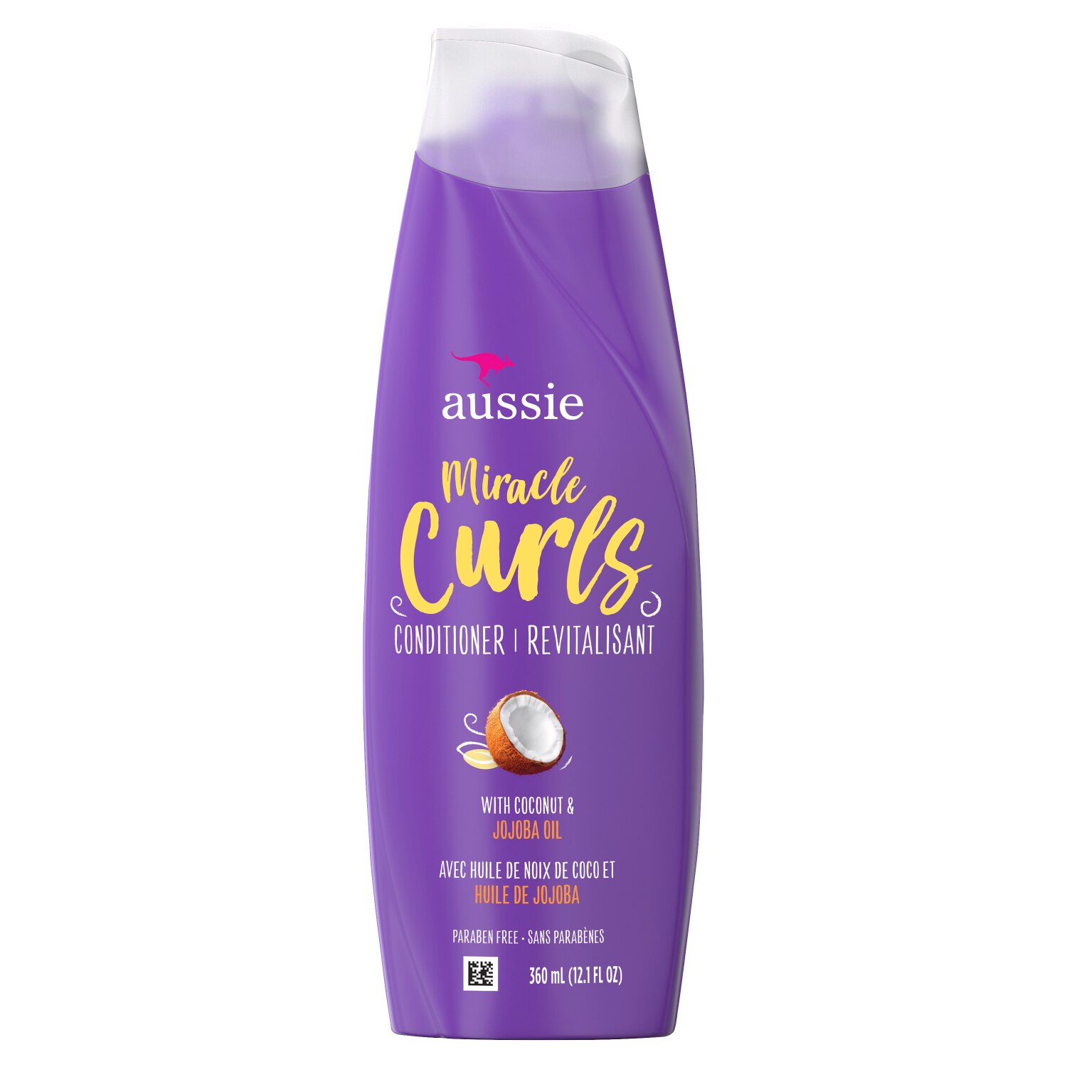 Aussie Miracle Curls - Acondicionador sin parabenos con aceite de coco y jojoba, 12.1 oz