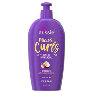 Aussie Miracle Curls - Loción desenredante con aceite de coco, sin parabenos, 6.7 oz