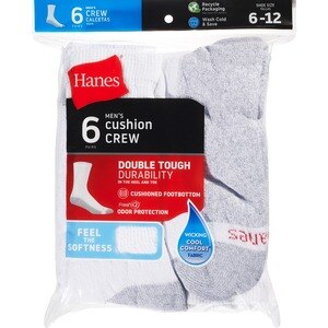 Hanes Men's Cushion Crew White Socks Size 6-12, 6 Ct , CVS