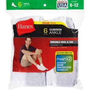 Hanes Socks Men's Ankle Half Cushion Size 6-12 White , CVS