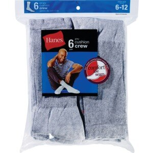 Hanes Socks Men's Active Crew Size 6-12 Grey