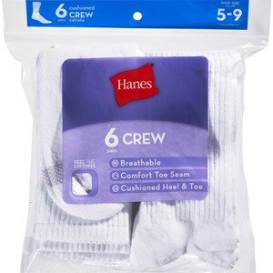 Hanes Women's Cushion Crew White Socks Size 5-9, 6 Ct , CVS