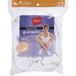 Hanes Women's No Show Cushion White Socks Size 5-9, 6 Ct , CVS