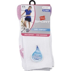 Hanes Sport Women'sCool Comfort Crew Socks, Size 5-9, 3 Ct , CVS