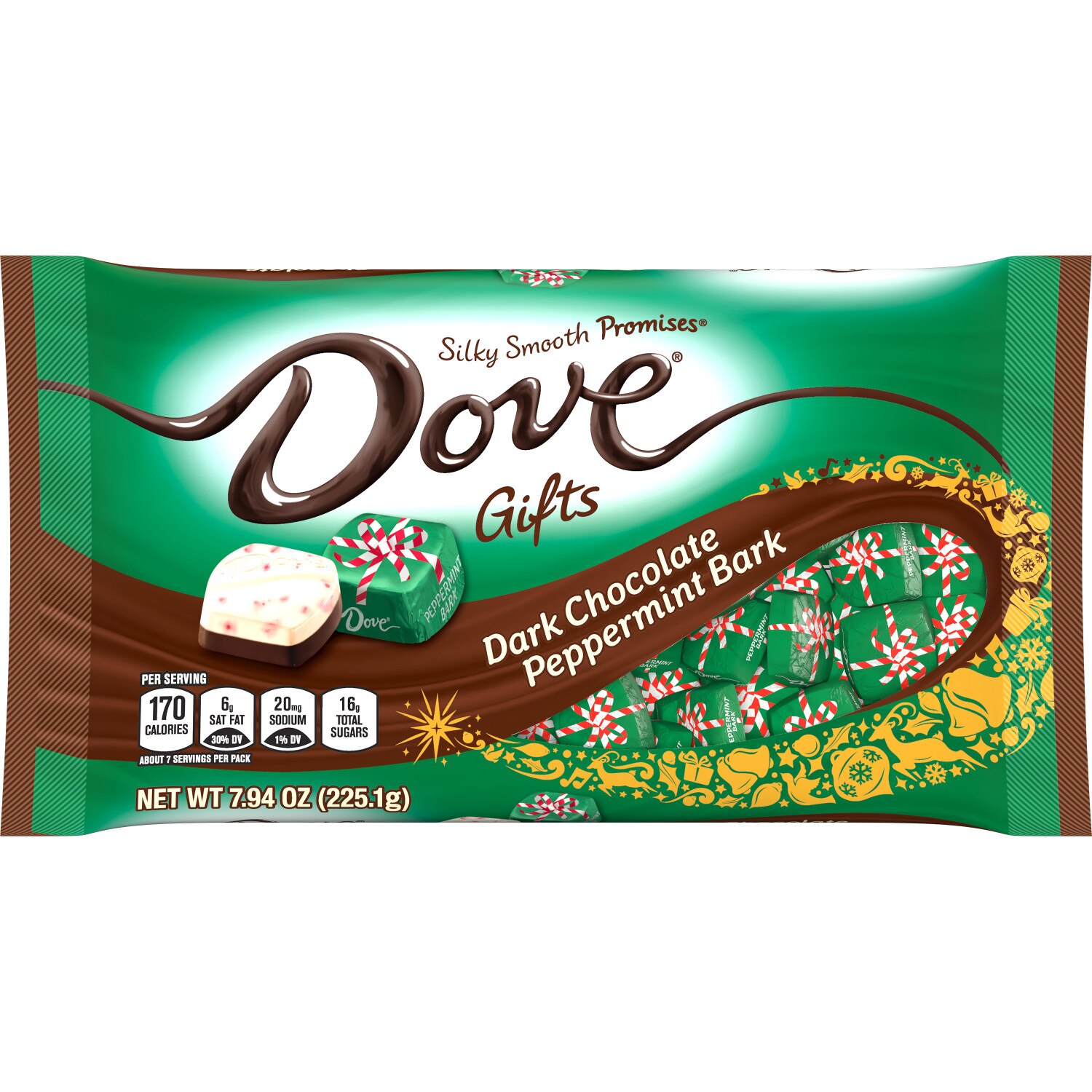 DOVE PROMISES Holiday Individually Wrapped Dark Chocolate Peppermint Bark Christmas Candy Assortment