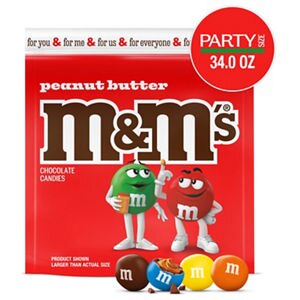 M&M'S Peanut Butter Milk Chocolate Candy, Party Size, 34 oz Bag