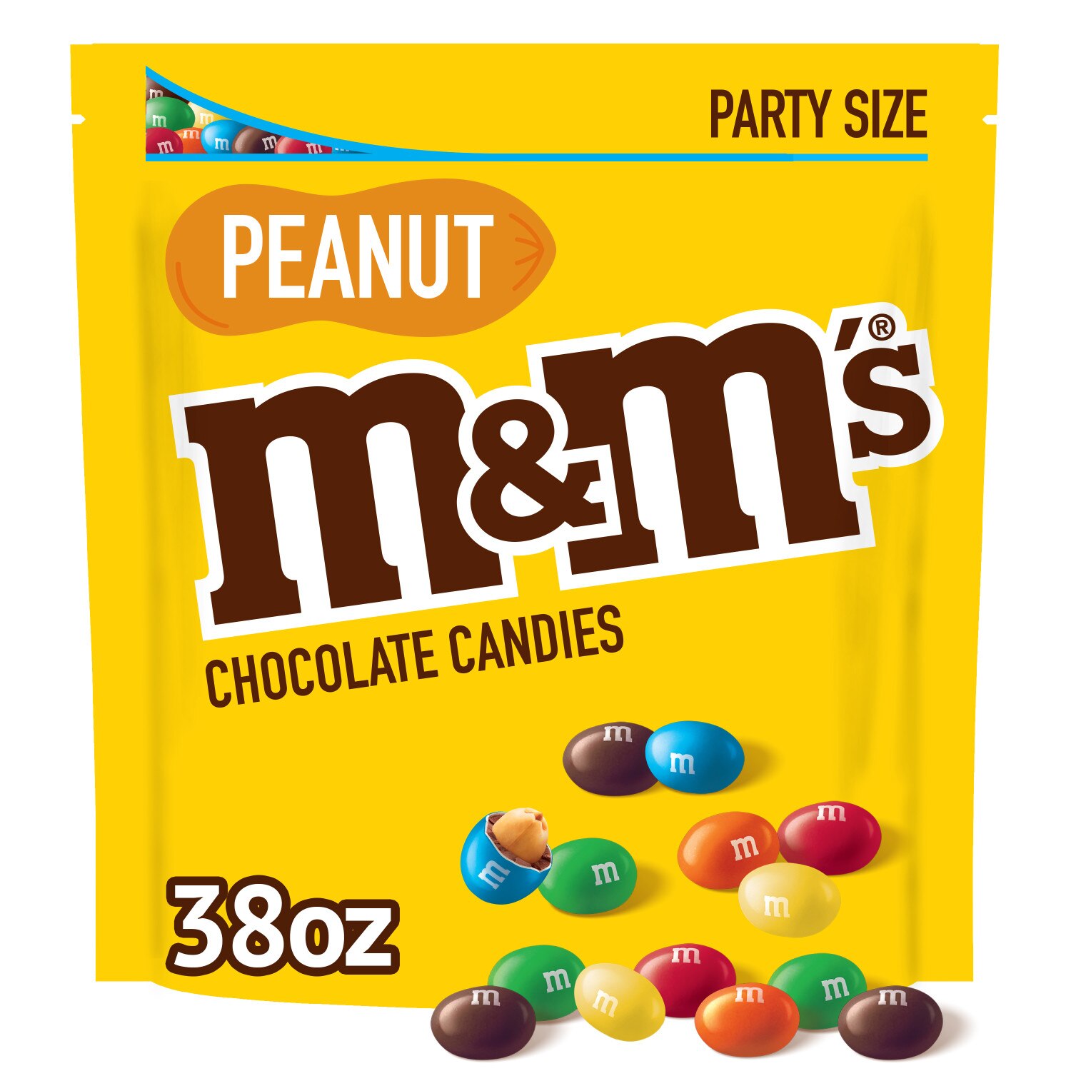 M&M'S Peanut Milk Chocolate Candy, Party Size, 38 oz Bag