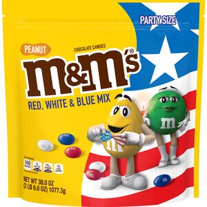  M&M'S Red, White & Blue Peanut Chocolate Candy Party Size Bag, 38 OZ 