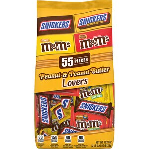 M&M'S & SNICKERS Peanut & Peanut Butter Assorted Chocolate Candy, 32.2 OZ Bag