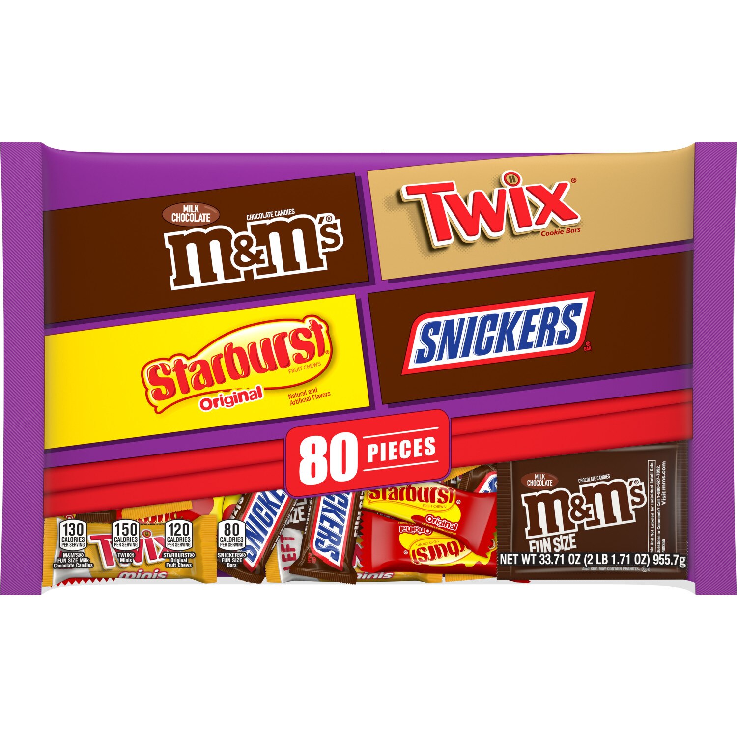 M&M'S, Snickers, Starburst & Twix Bulk Halloween Candy Variety Pack, 80 ct, 33.71 oz