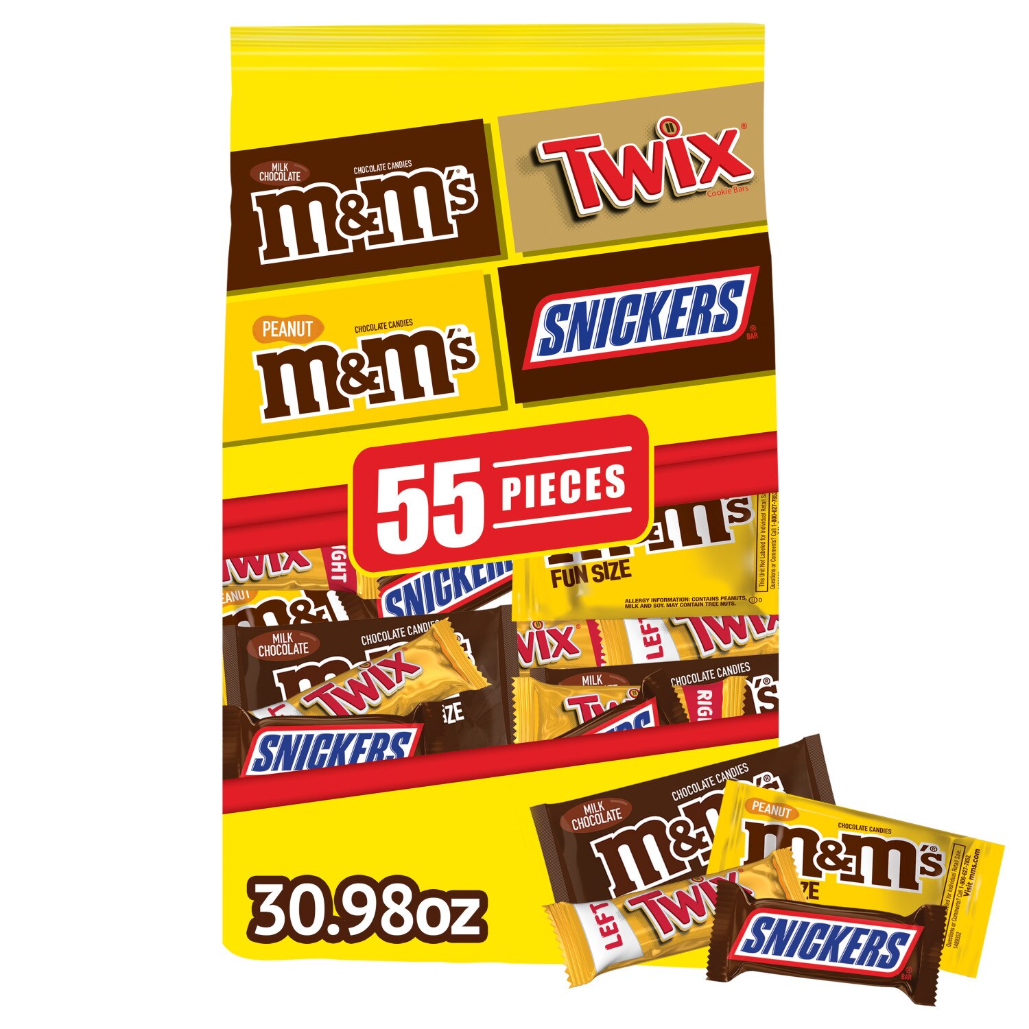 M&M'S, Snickers & Twix Variety Pack Fun Size Milk Chocolate Candy Bars  Assortment, 55 ct, 30.98 oz