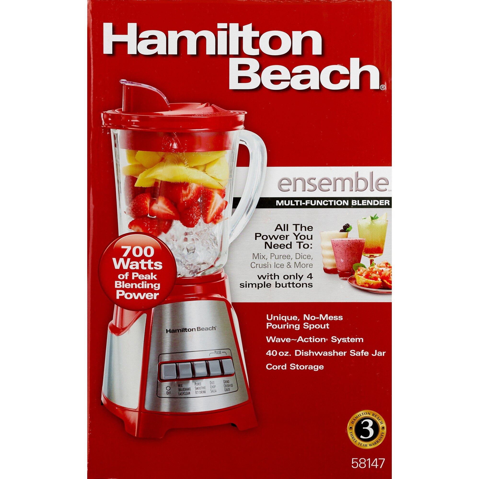 Hamilton Beach Power Elite 700 Watts Blender 12 Functions Puree, Ice Crush,  NEW